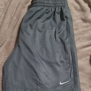 Nike Boys Slate Gray Athletic Mesh Shorts with White Swoosh